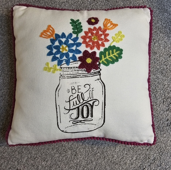 Be Full of Joy Floral Embroidered Throw Accent Pillow Spring - Picture 1 of 4